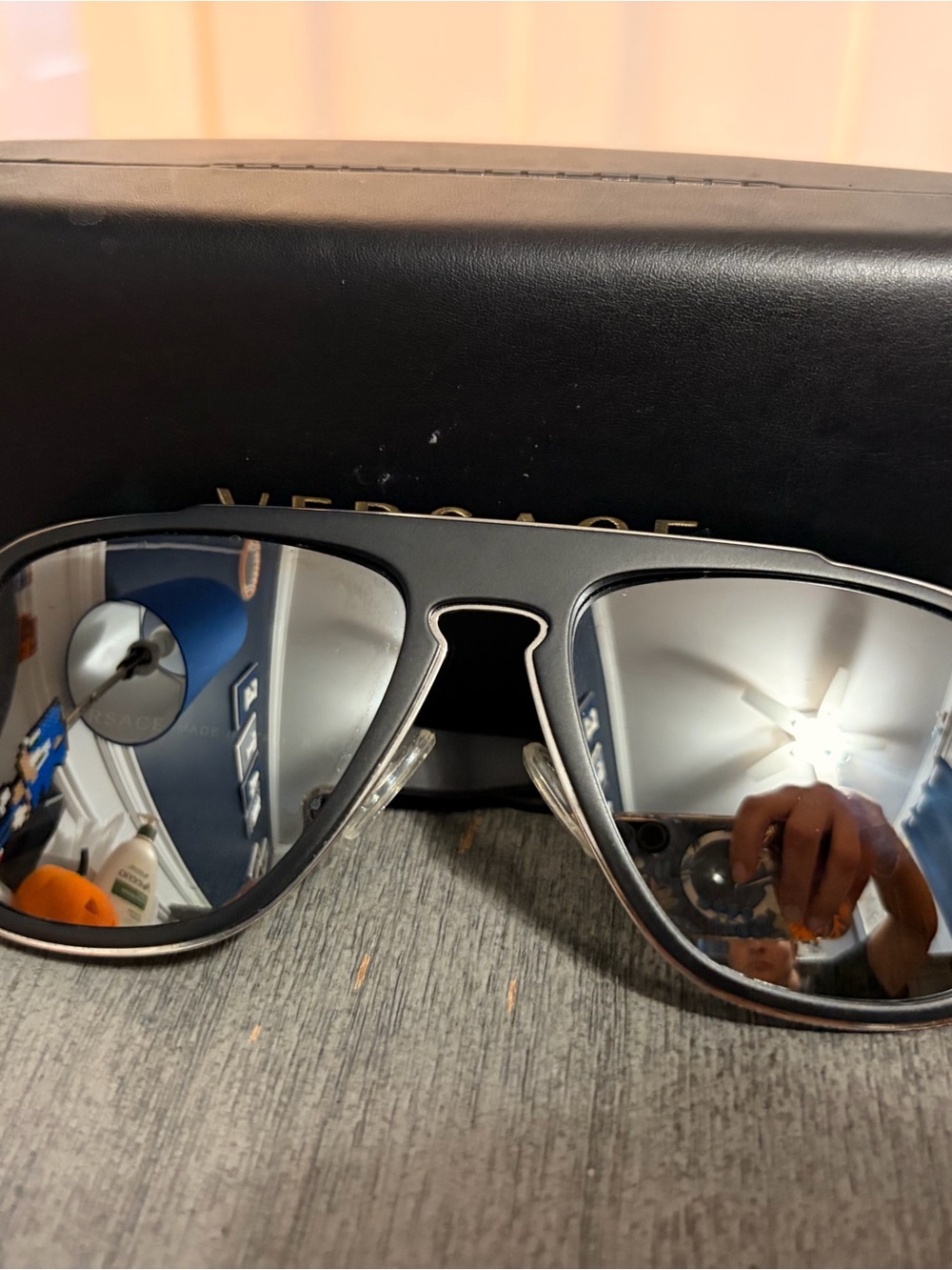 Versace Aviator Sunglasses in Black with Silver Mirrors